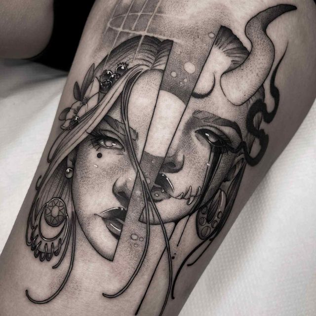 tatuaje blanco y negro caras